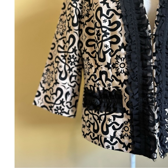 Marisa Christina Evening Blazer Jacket Womans XL Black Beige Floral Pockets Trim - Picture 7 of 16